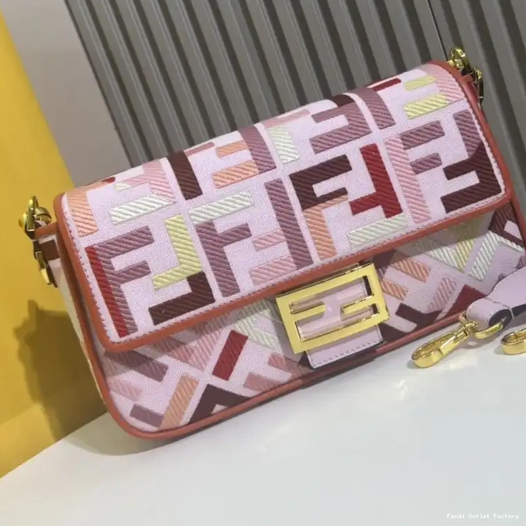 Affordable HOT FF Bag Medium In Multi Fendi Pink Baguette Motif Canvas 0507
